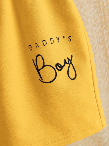 Baby Boy Letter Print T-Shirt And Shorts Casual Minimalist Set, Suitable For Summer