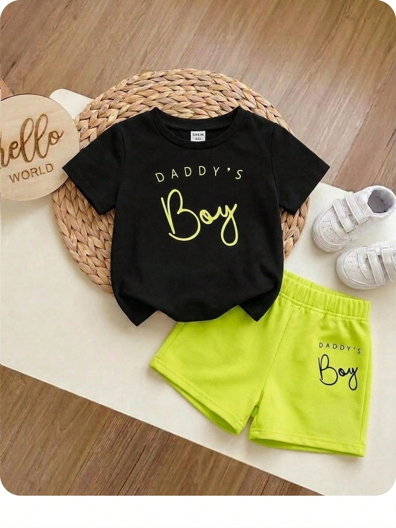 Baby Boy Letter Print T-Shirt And Shorts Casual Minimalist Set, Suitable For Summer