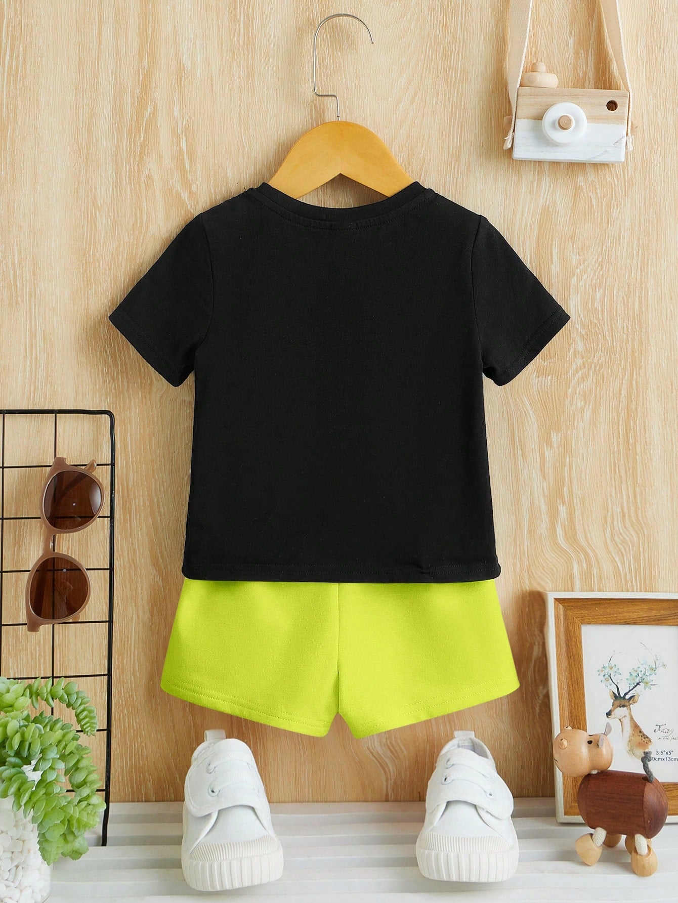 Baby Boy Letter Print T-Shirt And Shorts Casual Minimalist Set, Suitable For Summer