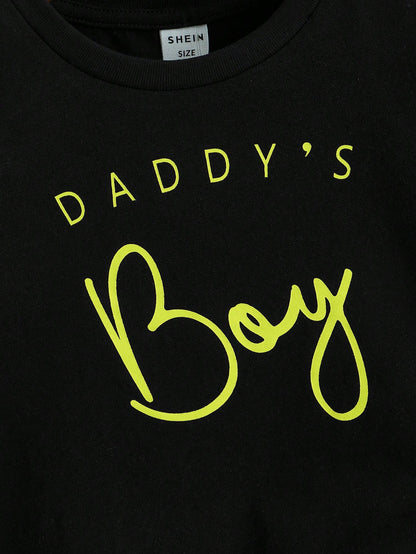 Baby Boy Letter Print T-Shirt And Shorts Casual Minimalist Set, Suitable For Summer