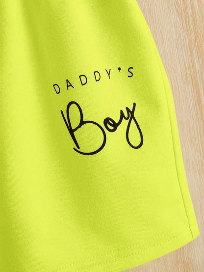 Baby Boy Letter Print T-Shirt And Shorts Casual Minimalist Set, Suitable For Summer