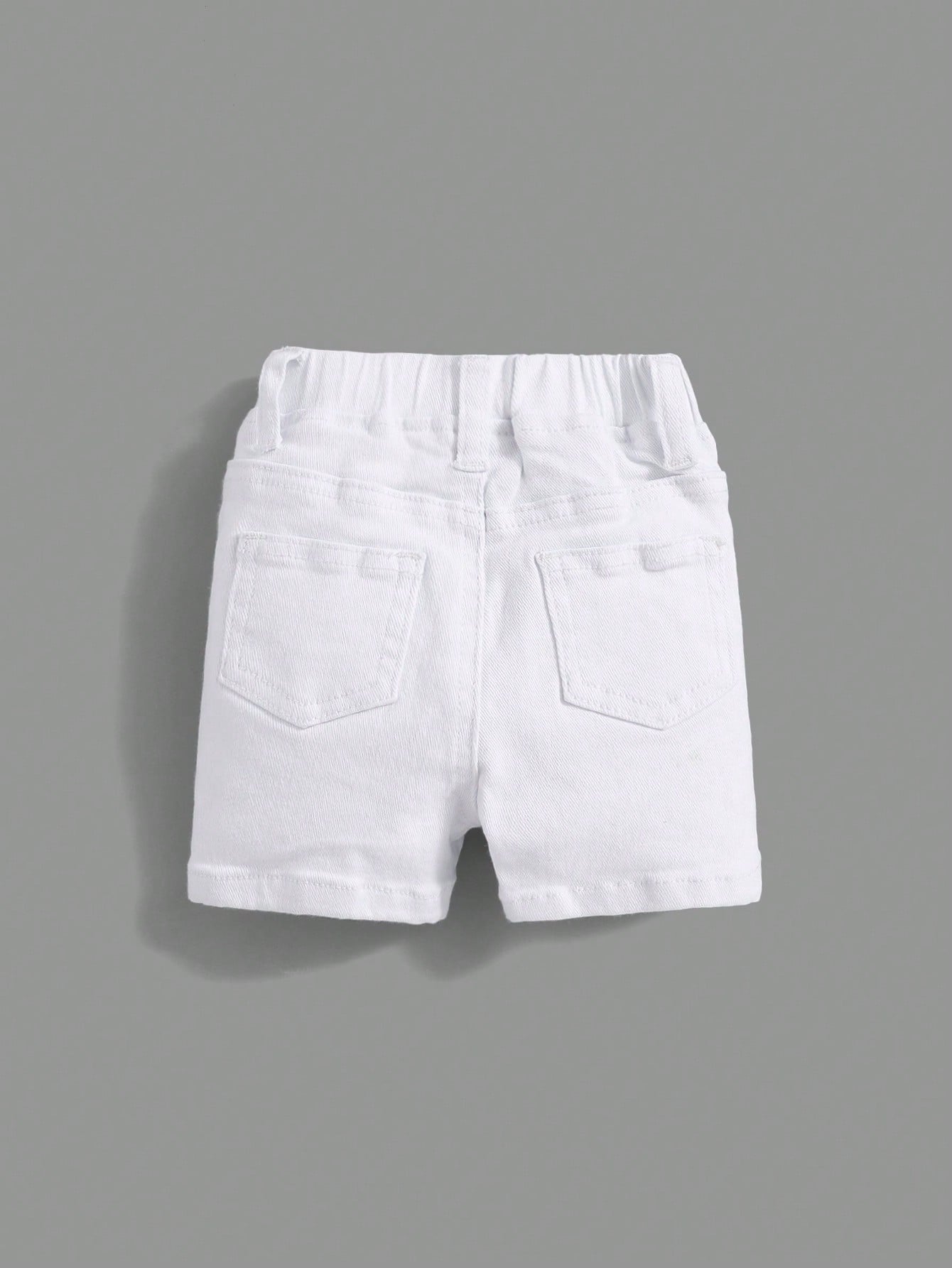 Baby Boy Ripped Frayed Pocket Patched White Denim Shorts,For Spring And Summer