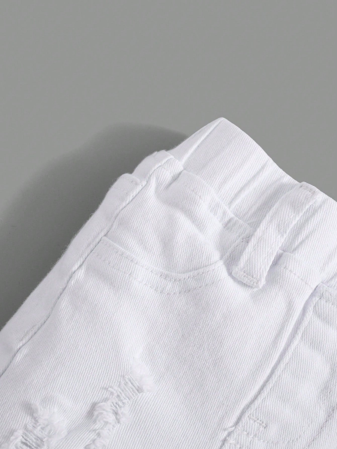 Baby Boy Ripped Frayed Pocket Patched White Denim Shorts,For Spring And Summer
