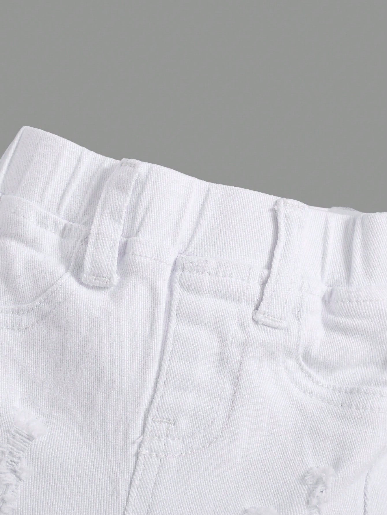 Baby Boy Ripped Frayed Pocket Patched White Denim Shorts,For Spring And Summer