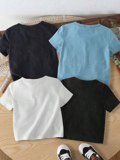 Baby Boy Round Neck Letter & Landscape Print Casual Versatile Daily Wear Short Sleeve Top