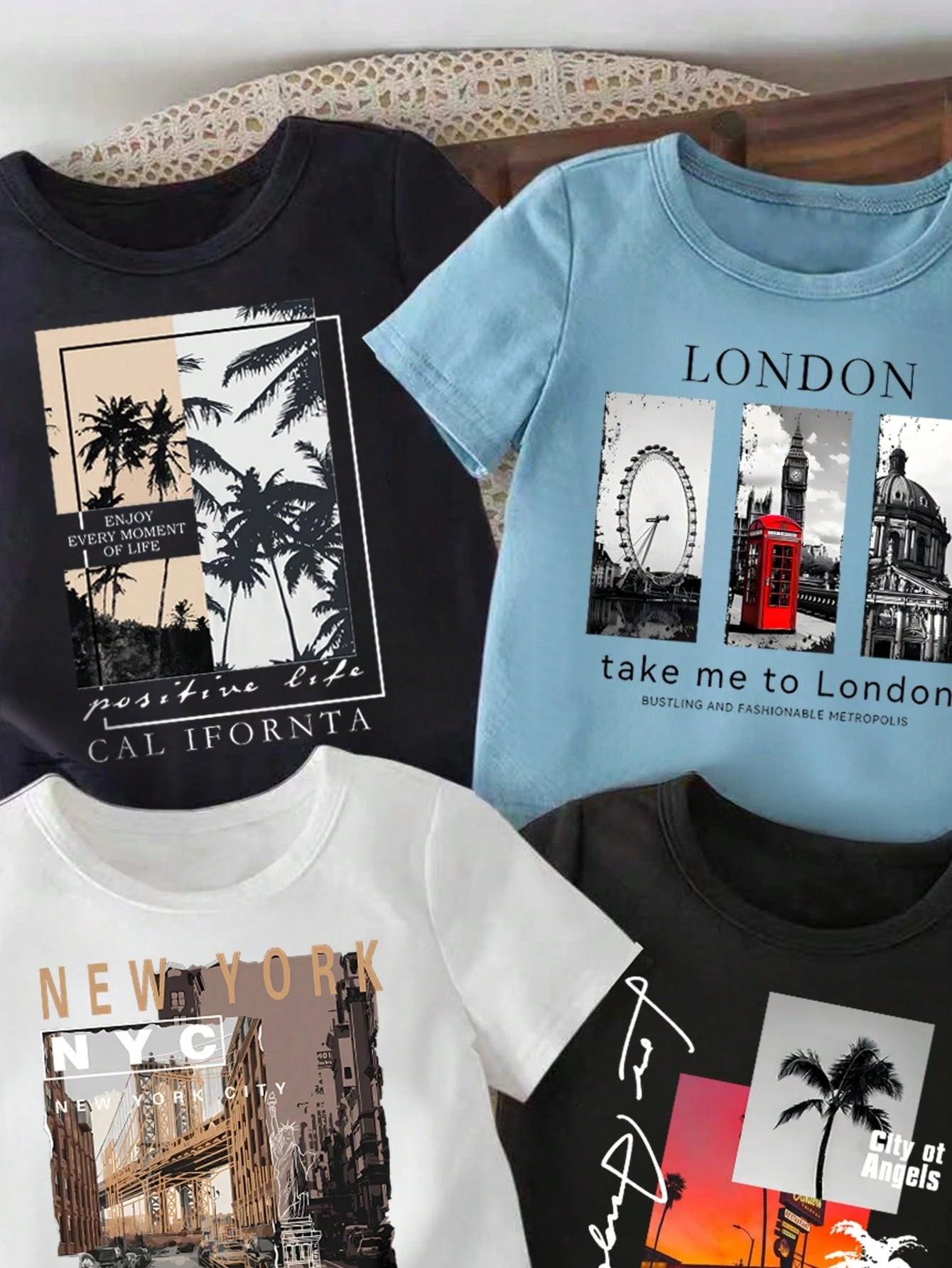 Baby Boy Round Neck Letter & Landscape Print Casual Versatile Daily Wear Short Sleeve Top