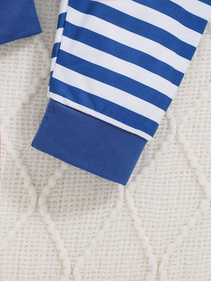 Baby Boy's Long Sleeve Letter Print Sweater, Striped Pants And Beanie 3pcs Outfit, Fall/Winter