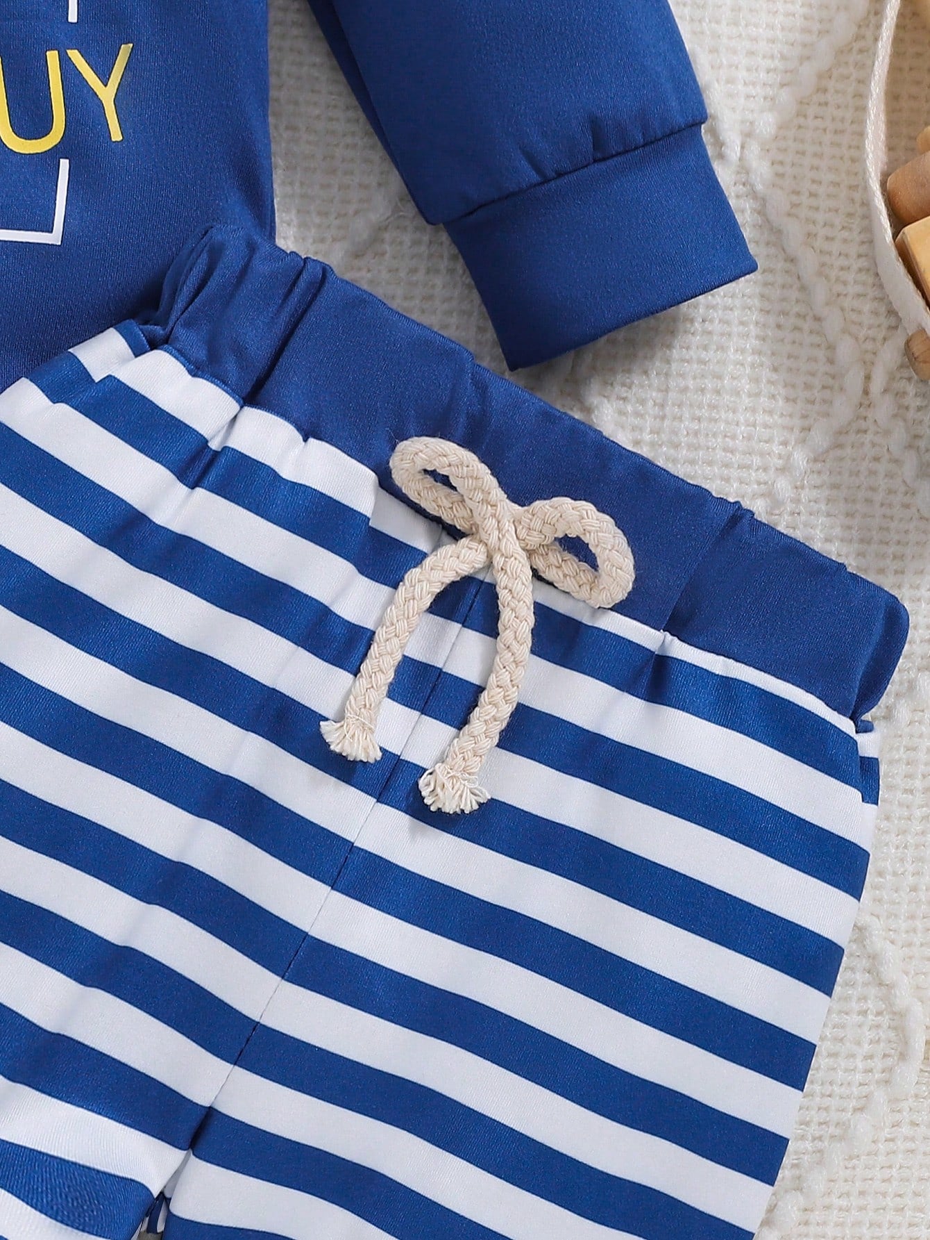 Baby Boy's Long Sleeve Letter Print Sweater, Striped Pants And Beanie 3pcs Outfit, Fall/Winter