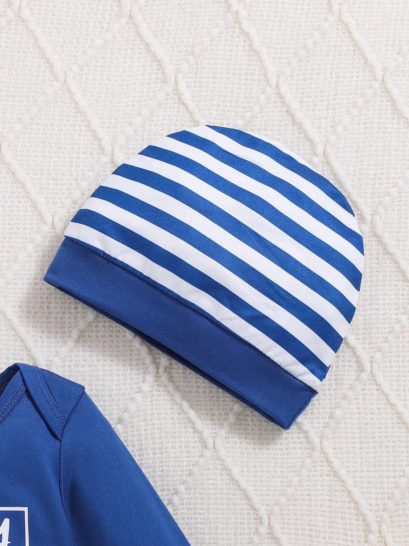 Baby Boy's Long Sleeve Letter Print Sweater, Striped Pants And Beanie 3pcs Outfit, Fall/Winter