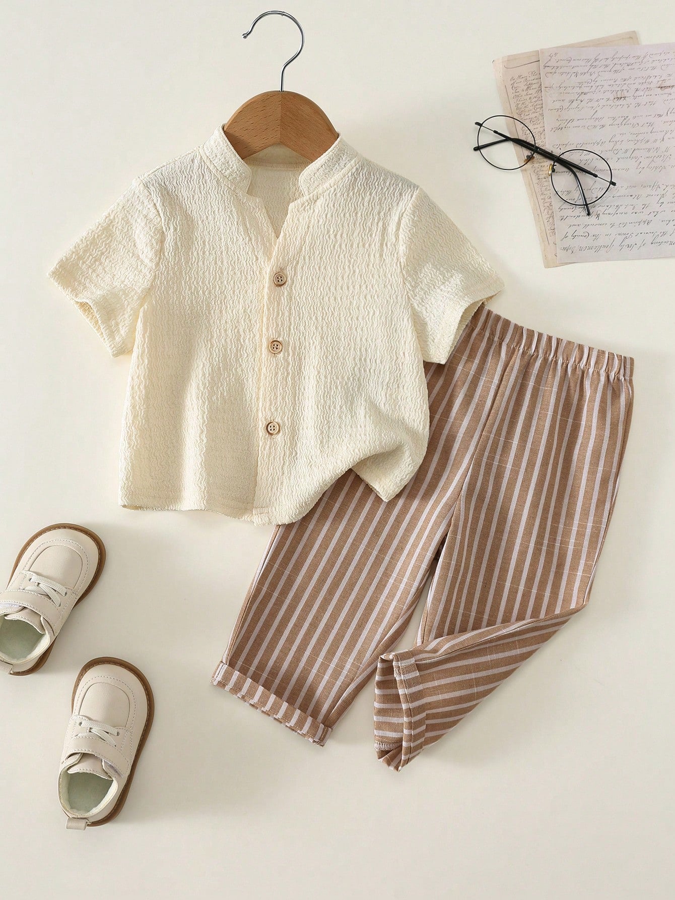 Baby Boy, Toddler 2pcs Spring/Summer Casual Vacation Style V-Neck Shirt Set, Baby Summer Clothes/Outfit Set, Fall Clothes/Outfit Sets,Back To School