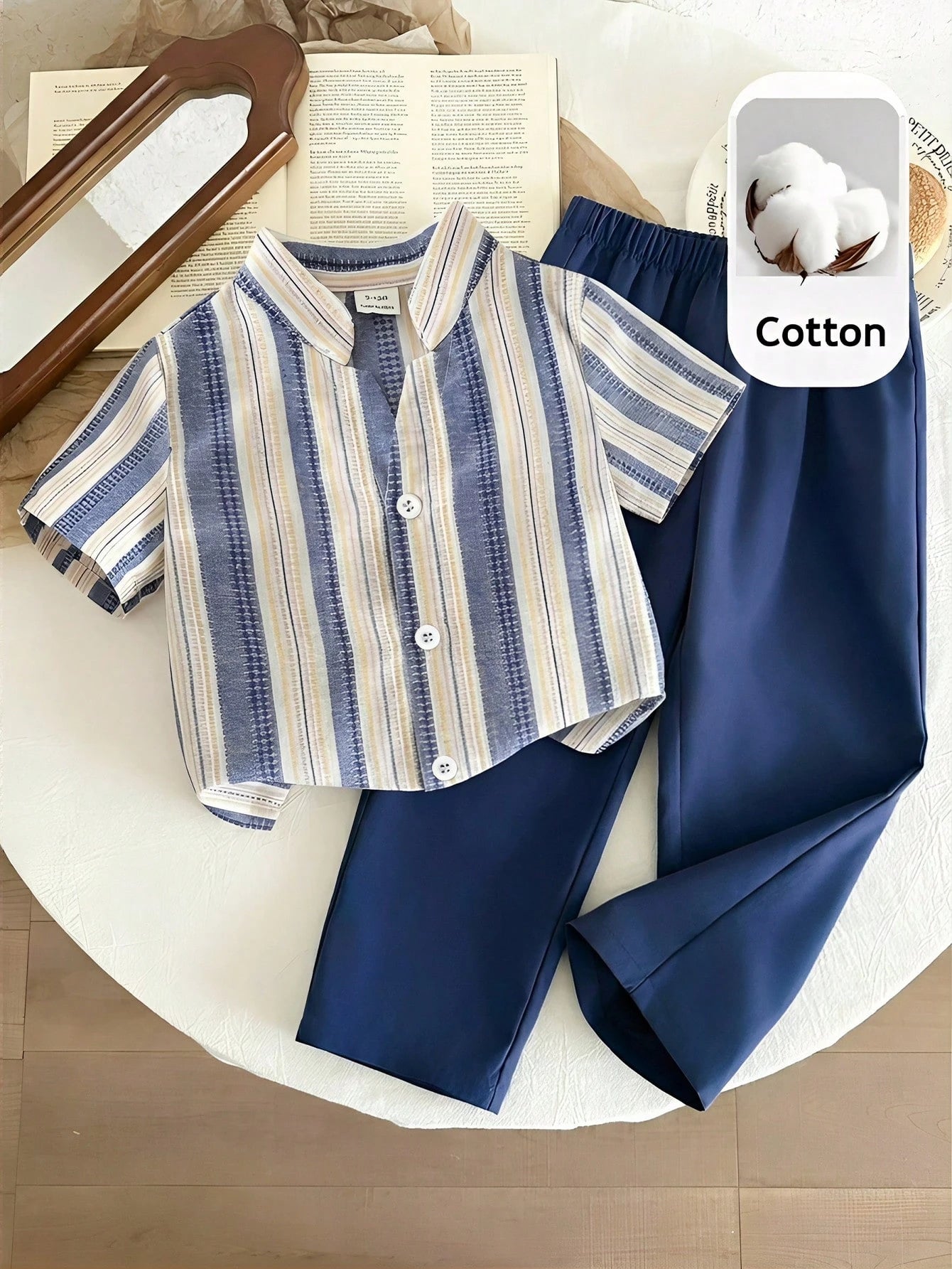 Baby Boy, Toddler 2pcs Spring/Summer Casual Vacation Style V-Neck Shirt Set, Baby Summer Clothes/Outfit Set, Fall Clothes/Outfit Sets,Back To School