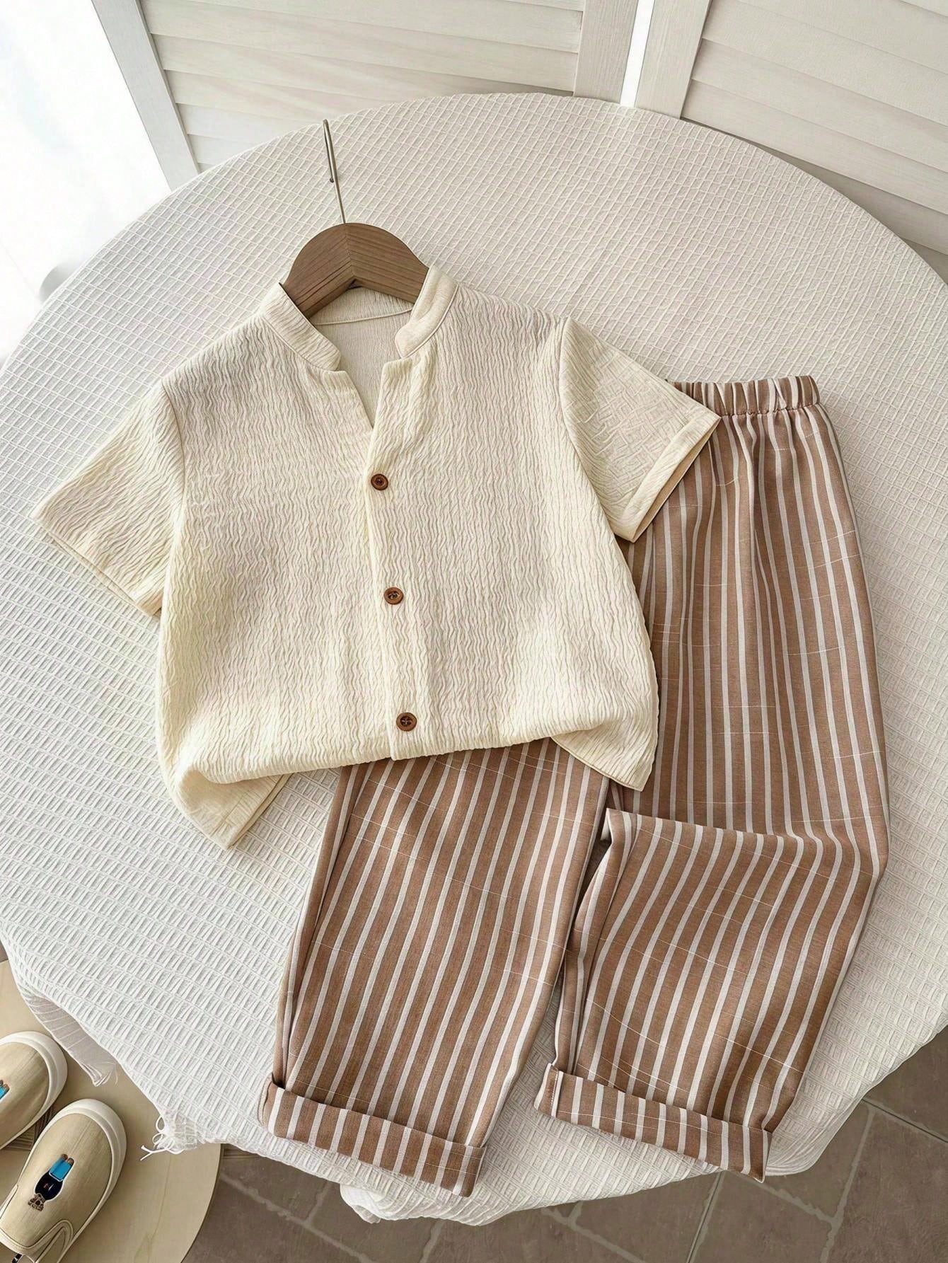 Baby Boy, Toddler 2pcs Spring/Summer Casual Vacation Style V-Neck Shirt Set, Baby Summer Clothes/Outfit Set, Fall Clothes/Outfit Sets,Back To School