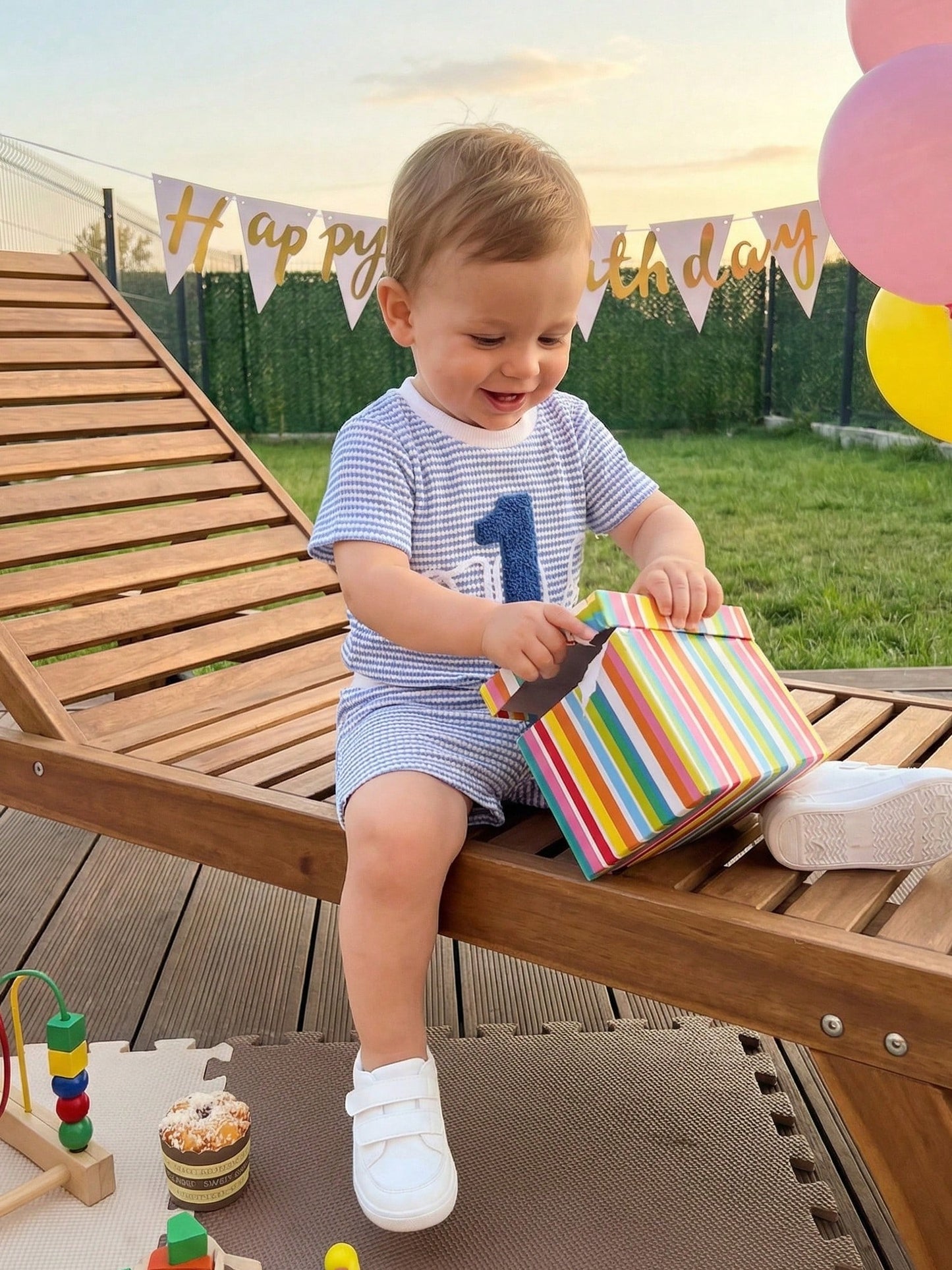 Baby Boys First Birthday Outfits Adorable Number Embroidery Striped Short Sleeve Round Neck Tops And Shorts Set