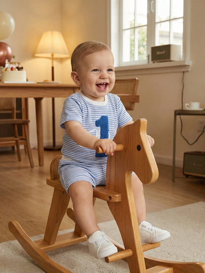 Baby Boys First Birthday Outfits Adorable Number Embroidery Striped Short Sleeve Round Neck Tops And Shorts Set