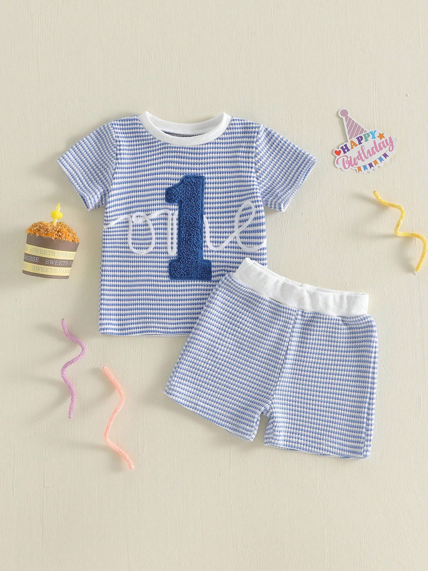 Baby Boys First Birthday Outfits Adorable Number Embroidery Striped Short Sleeve Round Neck Tops And Shorts Set
