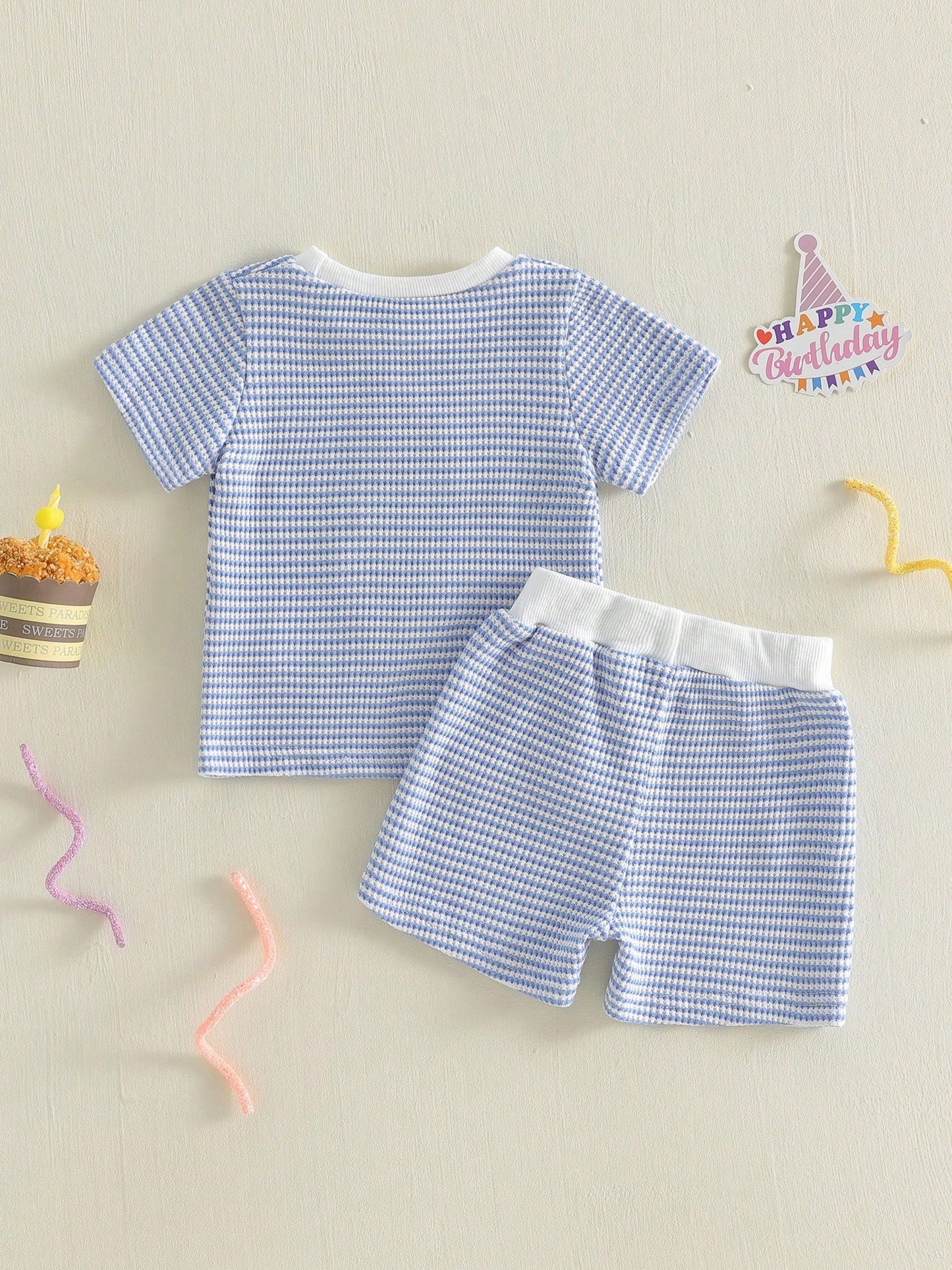 Baby Boys First Birthday Outfits Adorable Number Embroidery Striped Short Sleeve Round Neck Tops And Shorts Set