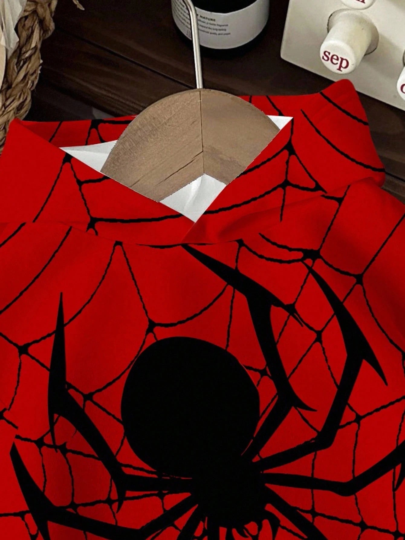 Baby Boys Red And Black Spider Cute Cartoon Hooded Pullover Sweatshirt,Autumn Back-To-School Casual Soft Knit Loose Sports Style Top For Kids