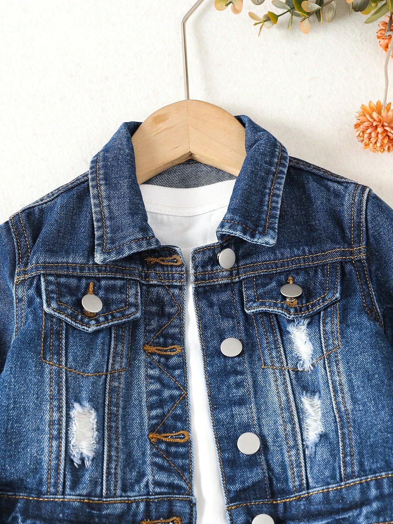 Baby Girl 1pc Ripped Flap Pocket Denim Jacket