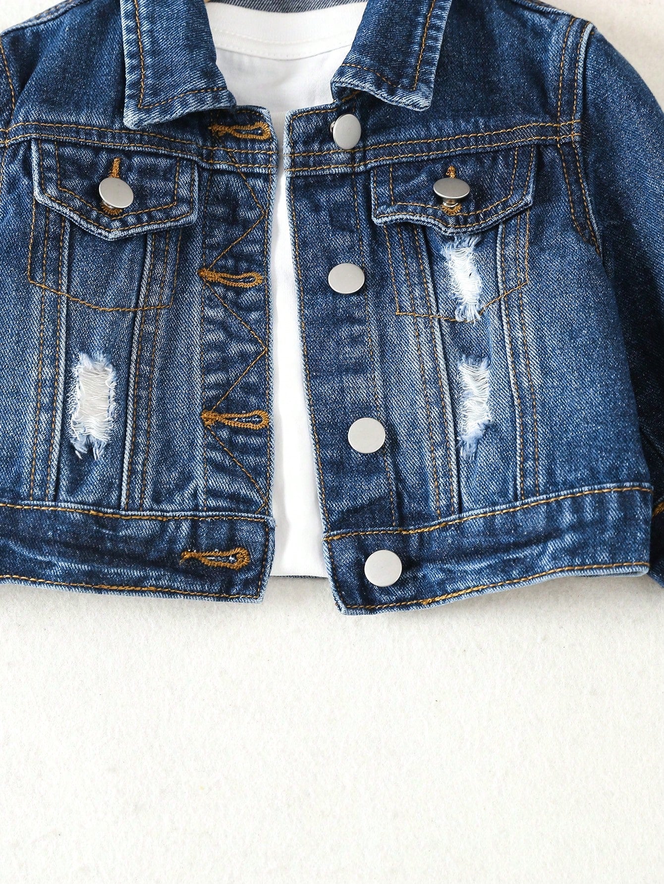 Baby Girl 1pc Ripped Flap Pocket Denim Jacket