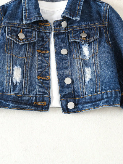 Baby Girl 1pc Ripped Flap Pocket Denim Jacket