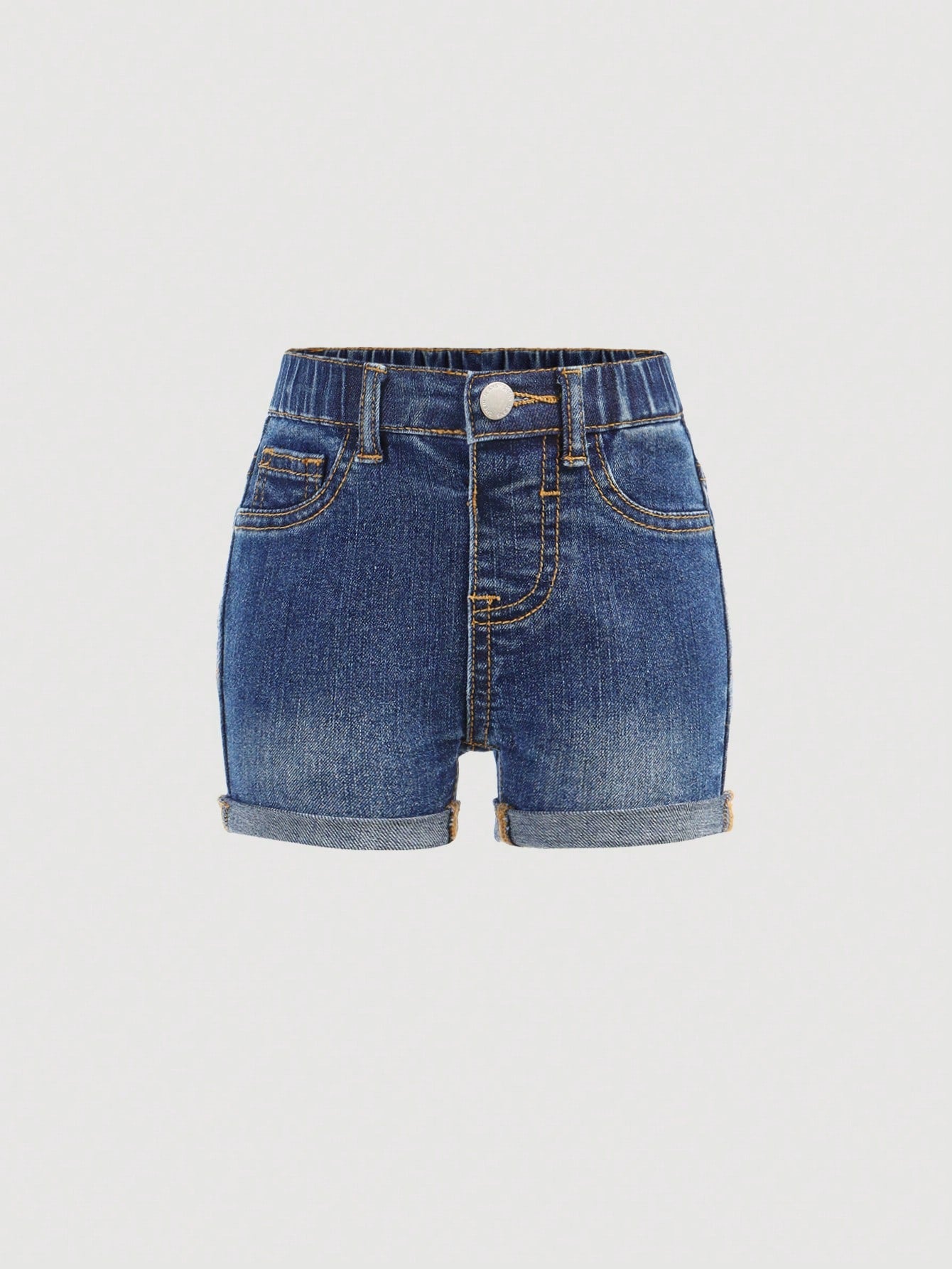 Baby Girl 2025 New 3pcs Baby Girl Dark Blue, Navy, Light Blue Denim Stretchy Skinny Shorts Set, Kid Girls Spring And Summer Casual Vacation Country Boho Wear, Beach For Kid Girls, Western Street