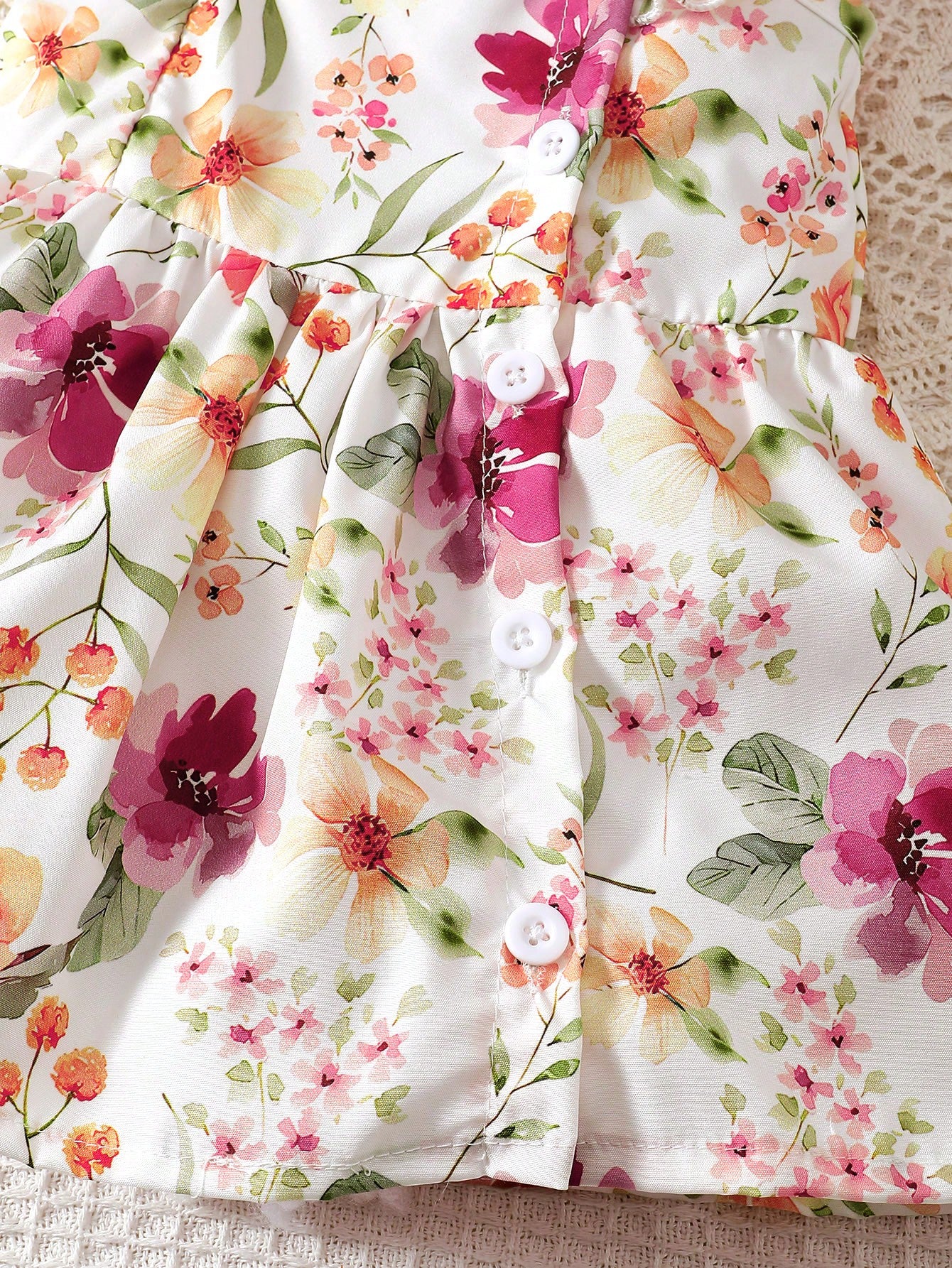 Baby Girl 2pcs/Set Summer Dress With Cap Sleeves, Spaghetti Straps, Lovely Watercolor Floral Print And Hairband