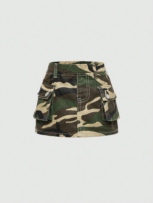 Baby Girl Camouflage Print Denim Skirt