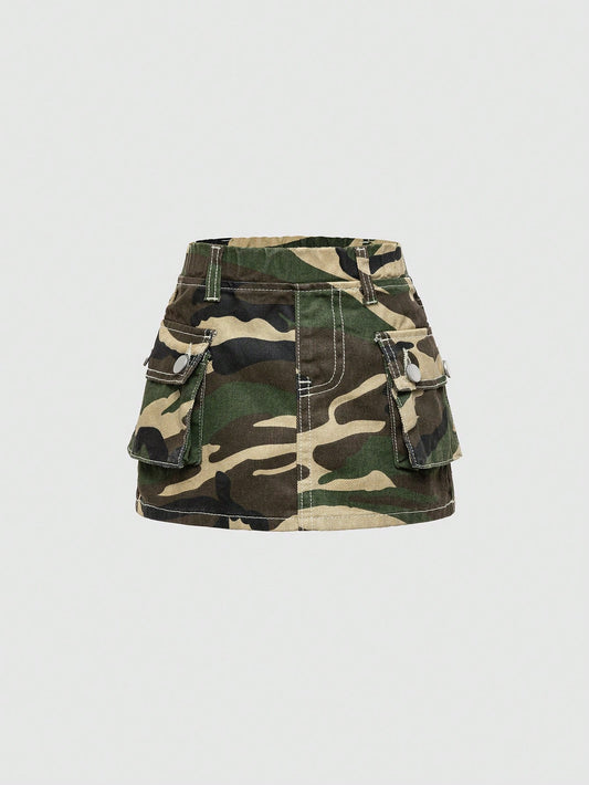 Baby Girl Camouflage Print Denim Skirt