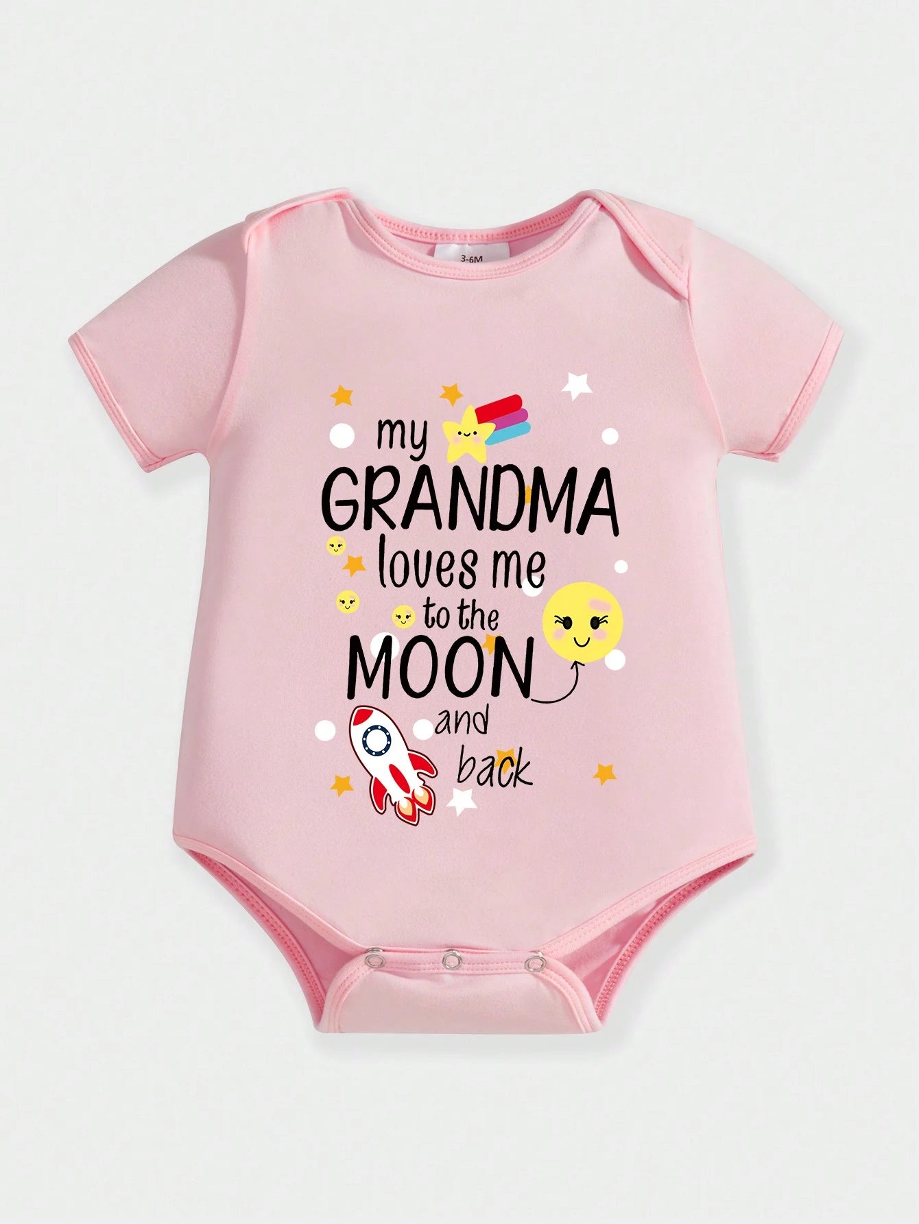 Baby Girl Cartoon Rocket & Smiling Face Slogan Print Bodysuit