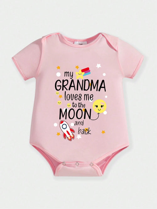 Baby Girl Cartoon Rocket & Smiling Face Slogan Print Bodysuit