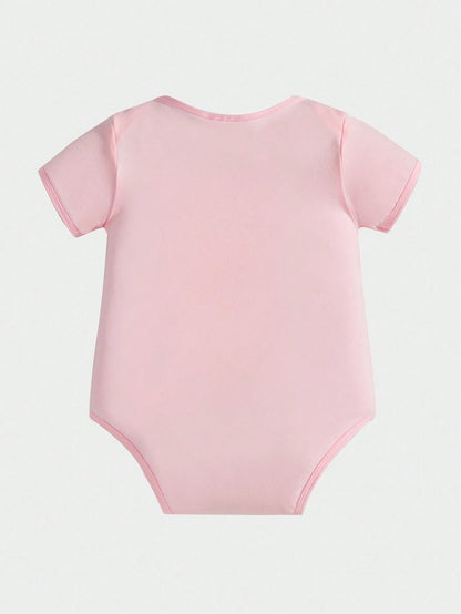 Baby Girl Cartoon Rocket & Smiling Face Slogan Print Bodysuit