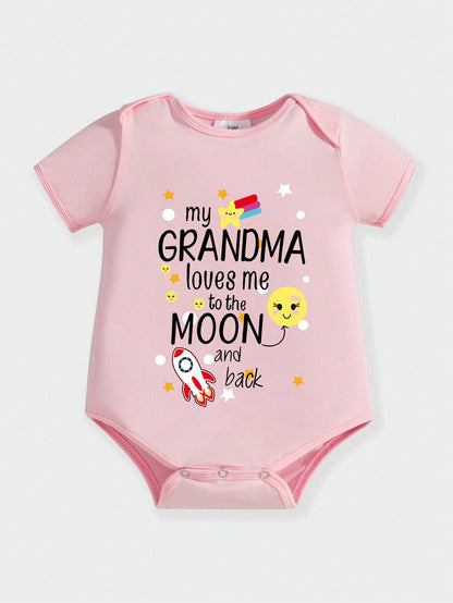 Baby Girl Cartoon Rocket & Smiling Face Slogan Print Bodysuit