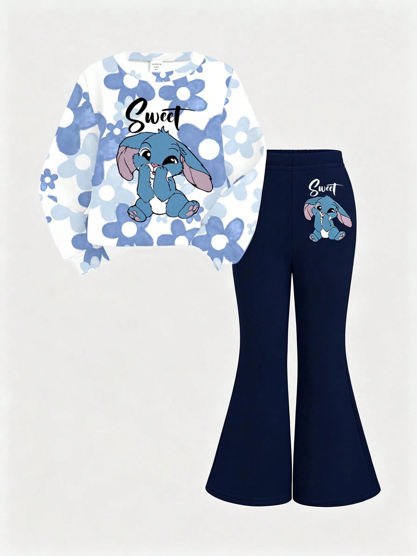Baby Girl Casual Knit Soft Thick Crew Neck Long Sleeve Sweatshirt & Flared Leggings Set, Suitable For Autumn/Winter