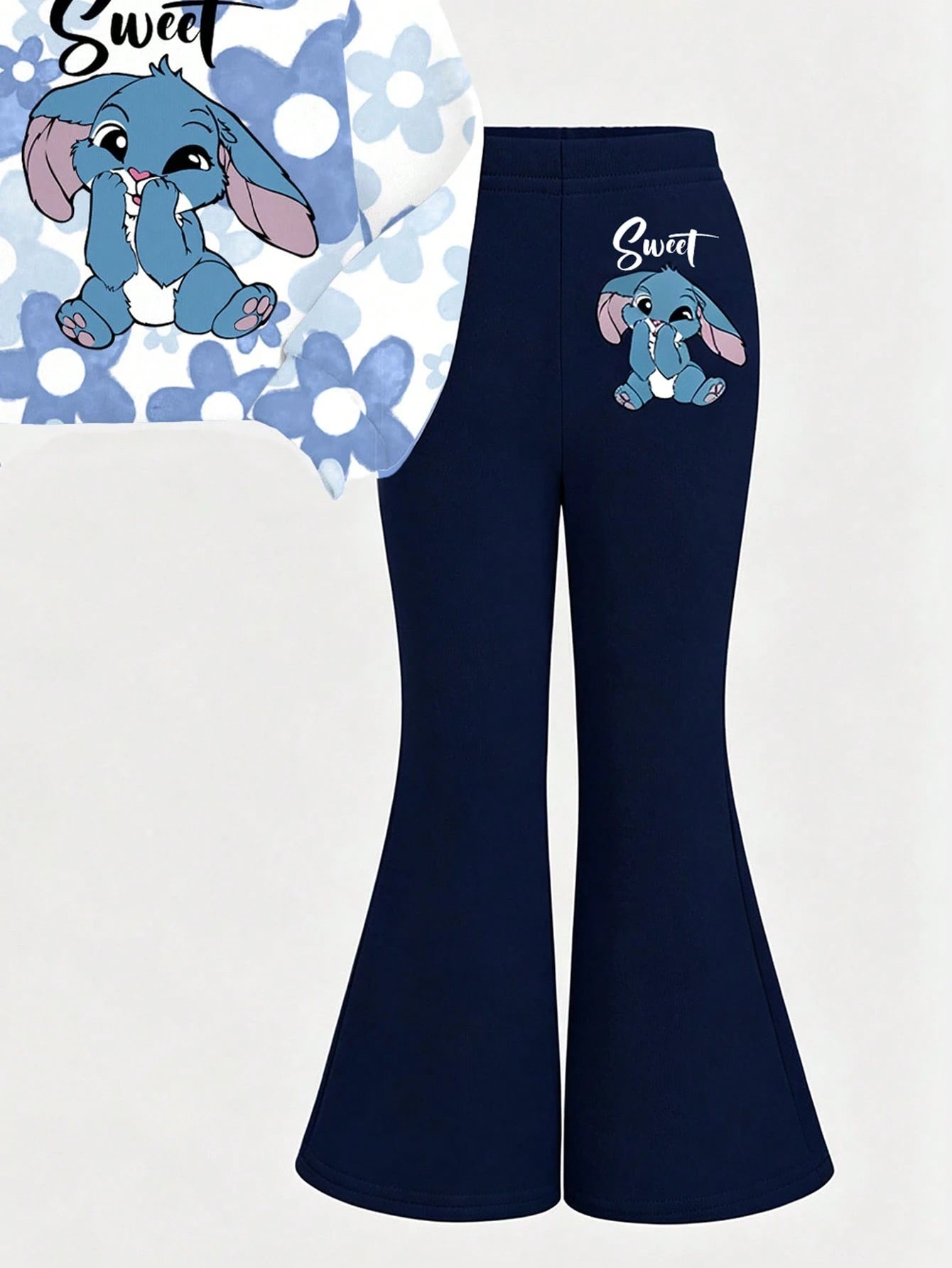 Baby Girl Casual Knit Soft Thick Crew Neck Long Sleeve Sweatshirt & Flared Leggings Set, Suitable For Autumn/Winter