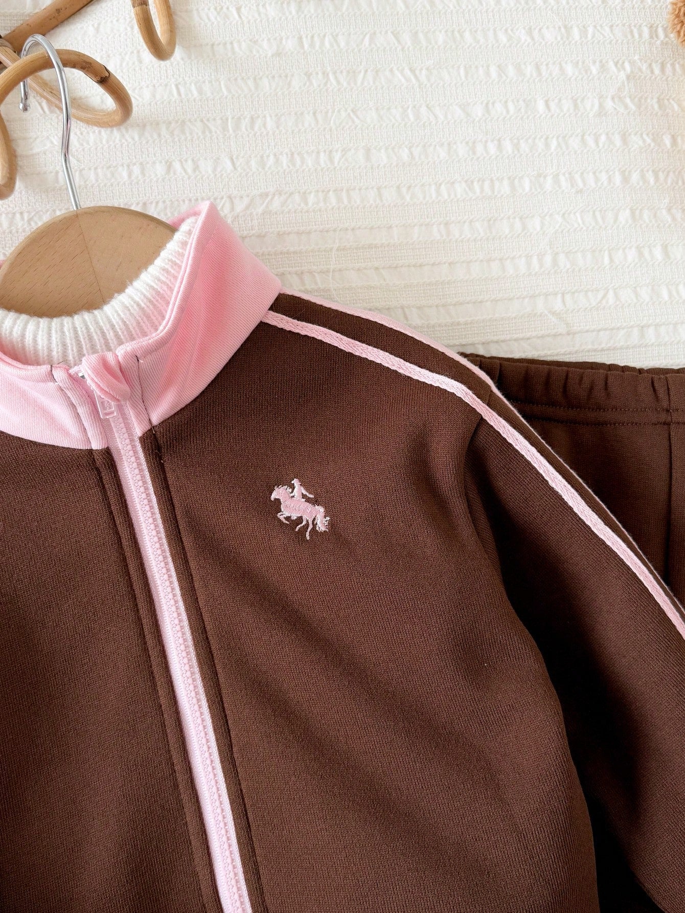 Baby Girl Knit Colorblock Stand Collar Casual Sweatshirt & Long Autumn Winter Pants 2 Pieces Set