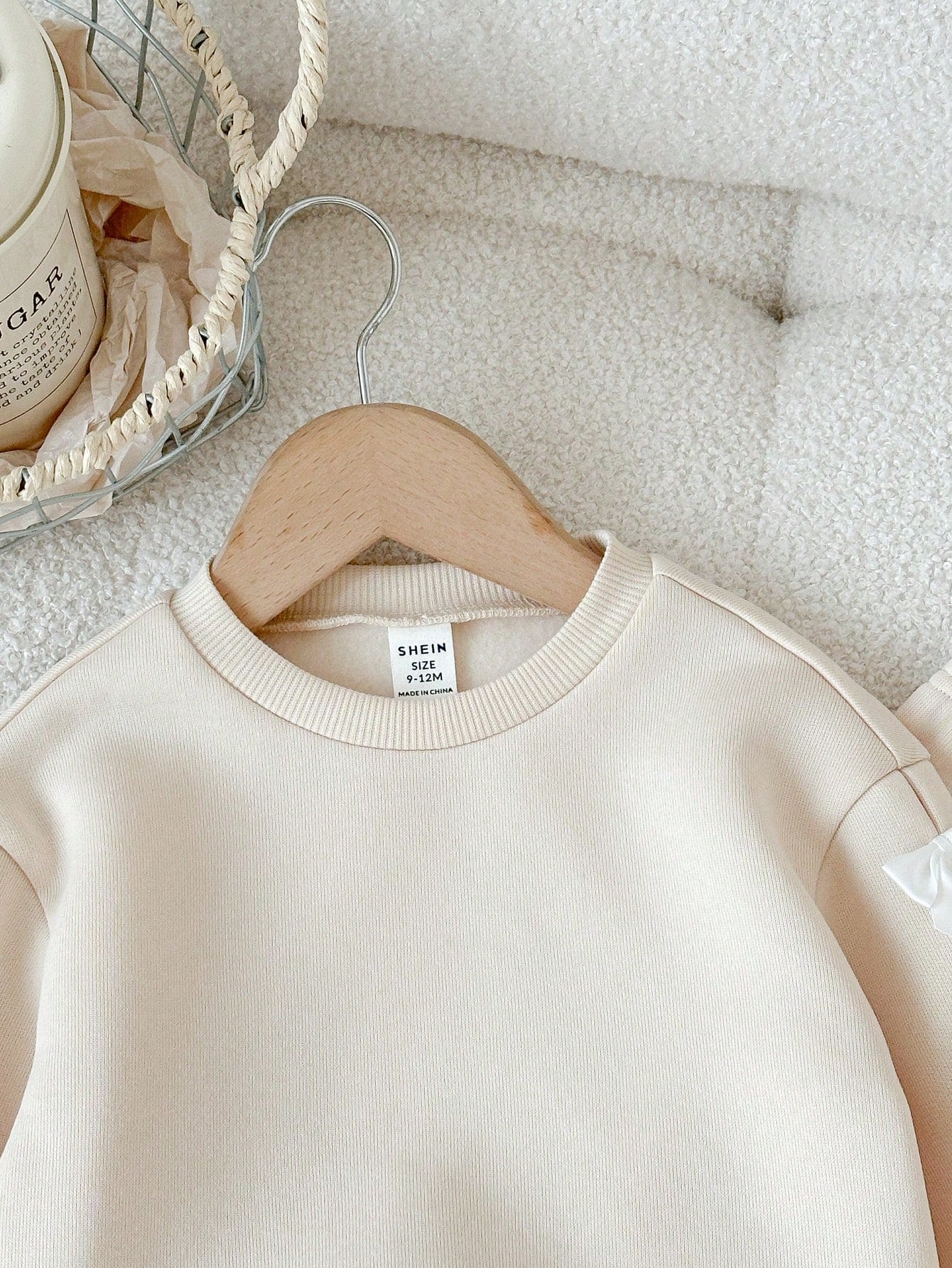 Baby Girl Knitted Solid Color Crew Neck 3D Bow Casual Fleece Lined Brushed Thick Sweatshirt And Long Autumn Winter Pants 2-Piece Set