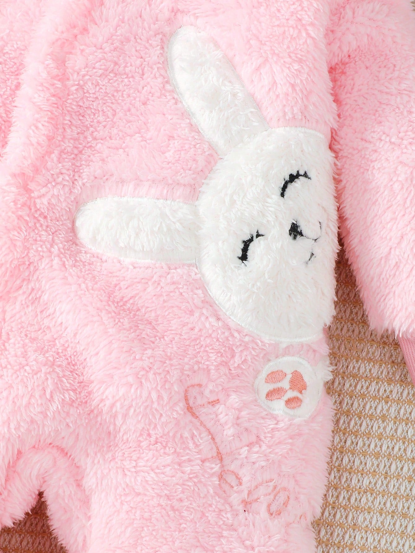 Baby Girl Rabbit Embroidery 3D Ear Design Hooded Teddy Jumpsuit