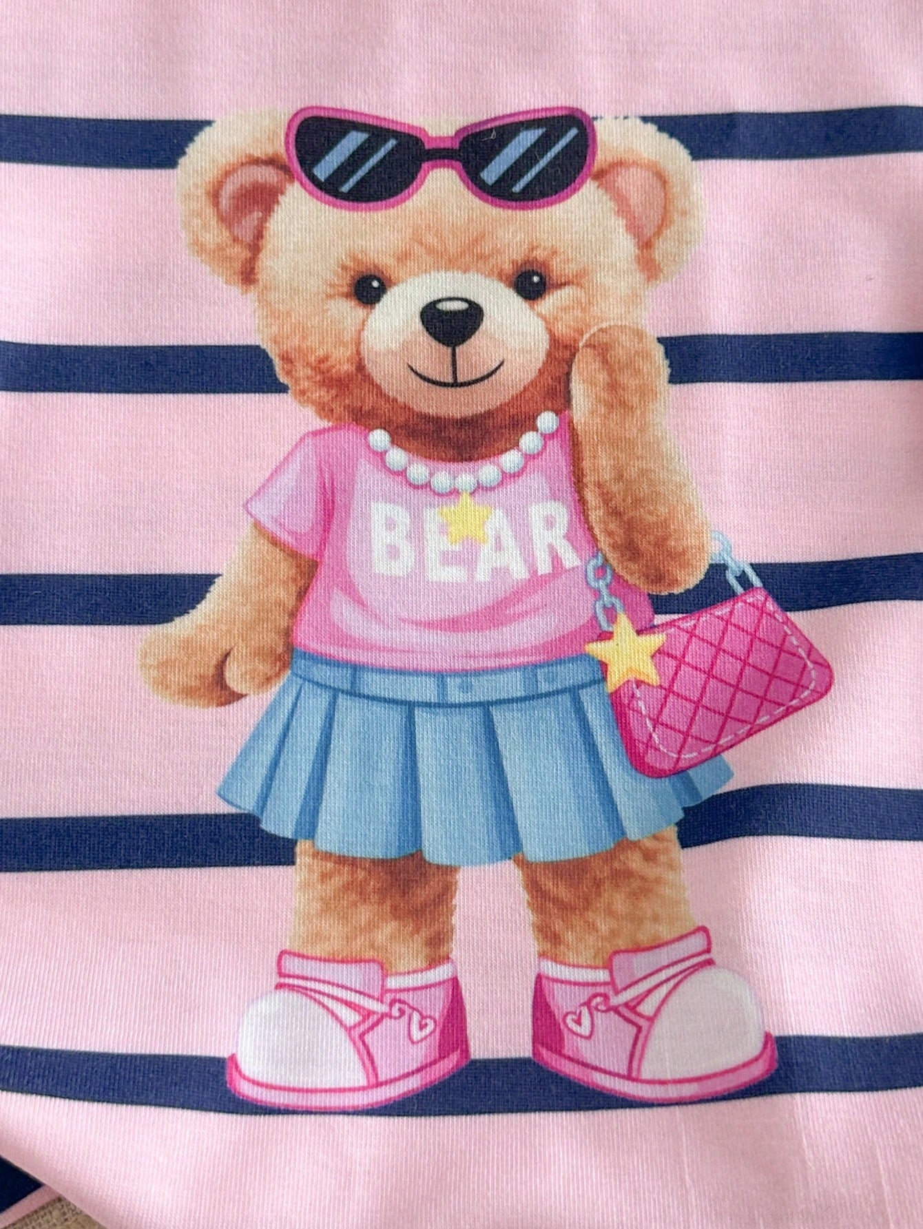 Baby Girl Summer Pink Cute Family Matching Korean Style Butterfly Knit Short Sleeve Top And Striped Skirt Set Adorable Bear Print Flowy Dress Outfit