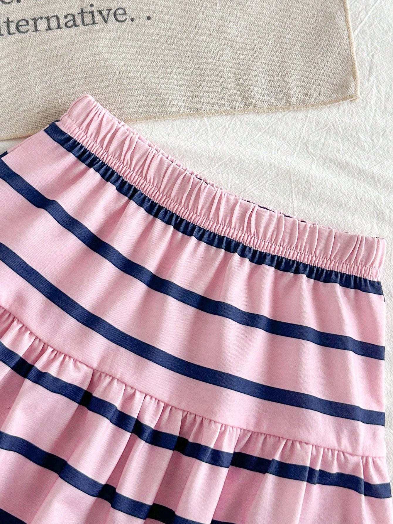 Baby Girl Summer Pink Cute Family Matching Korean Style Butterfly Knit Short Sleeve Top And Striped Skirt Set Adorable Bear Print Flowy Dress Outfit