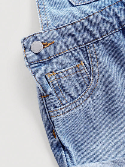 Baby GirlLoose Fit Denim Overalls With 3D Bow Decor At Back Waist,Summer Outfits,Casual And Fashionable Vacation Outfits,Street Wear,2000s Style,Comfortable And Soft Denim,Comfortable And Soft