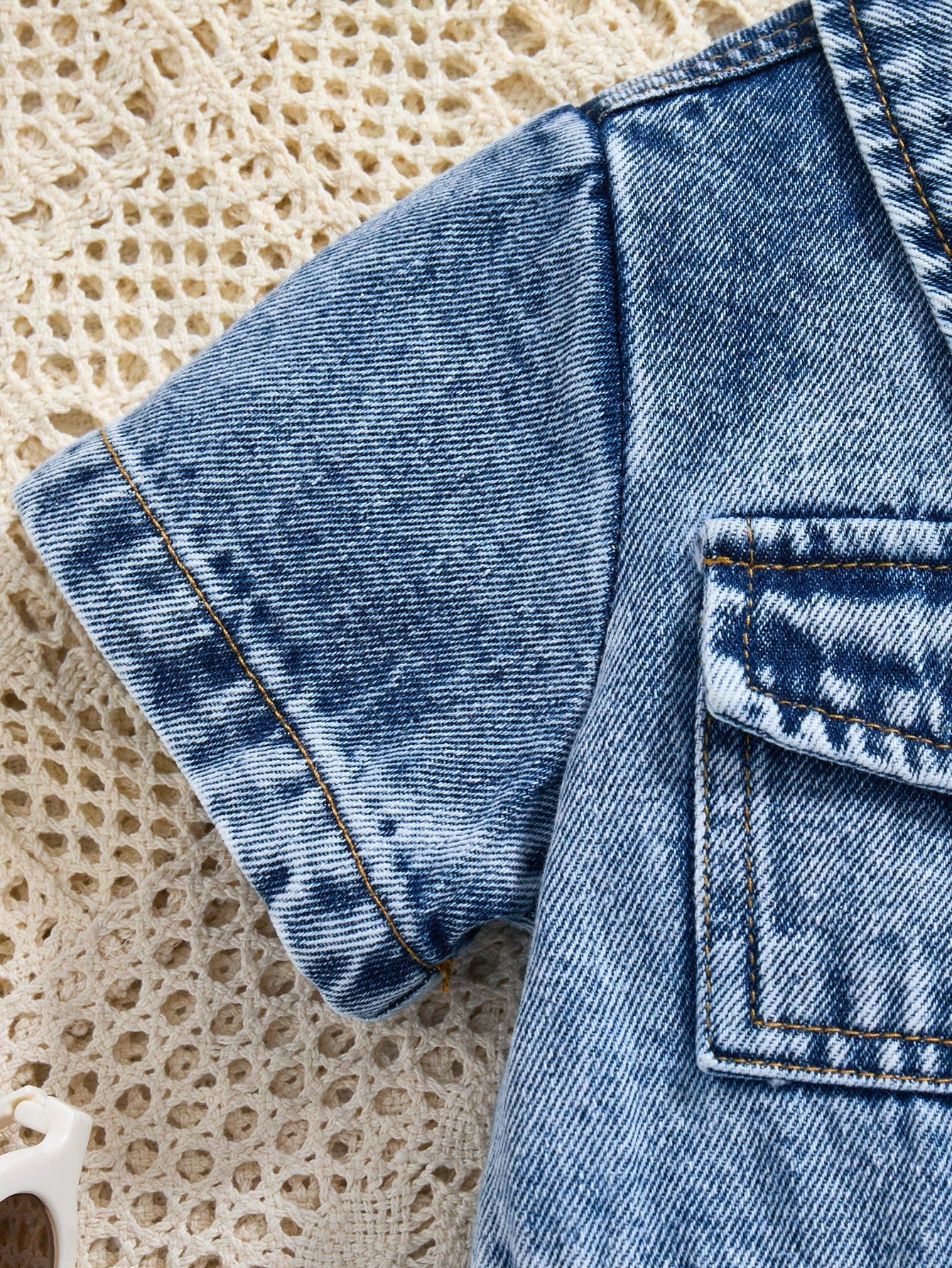 Baby Girls' Denim Jumpsuit,Lightweight Blue Summer Casual Vacation Streetwear,Collared Short Sleeve Single-Breasted Elastic Waist Cotton Romper