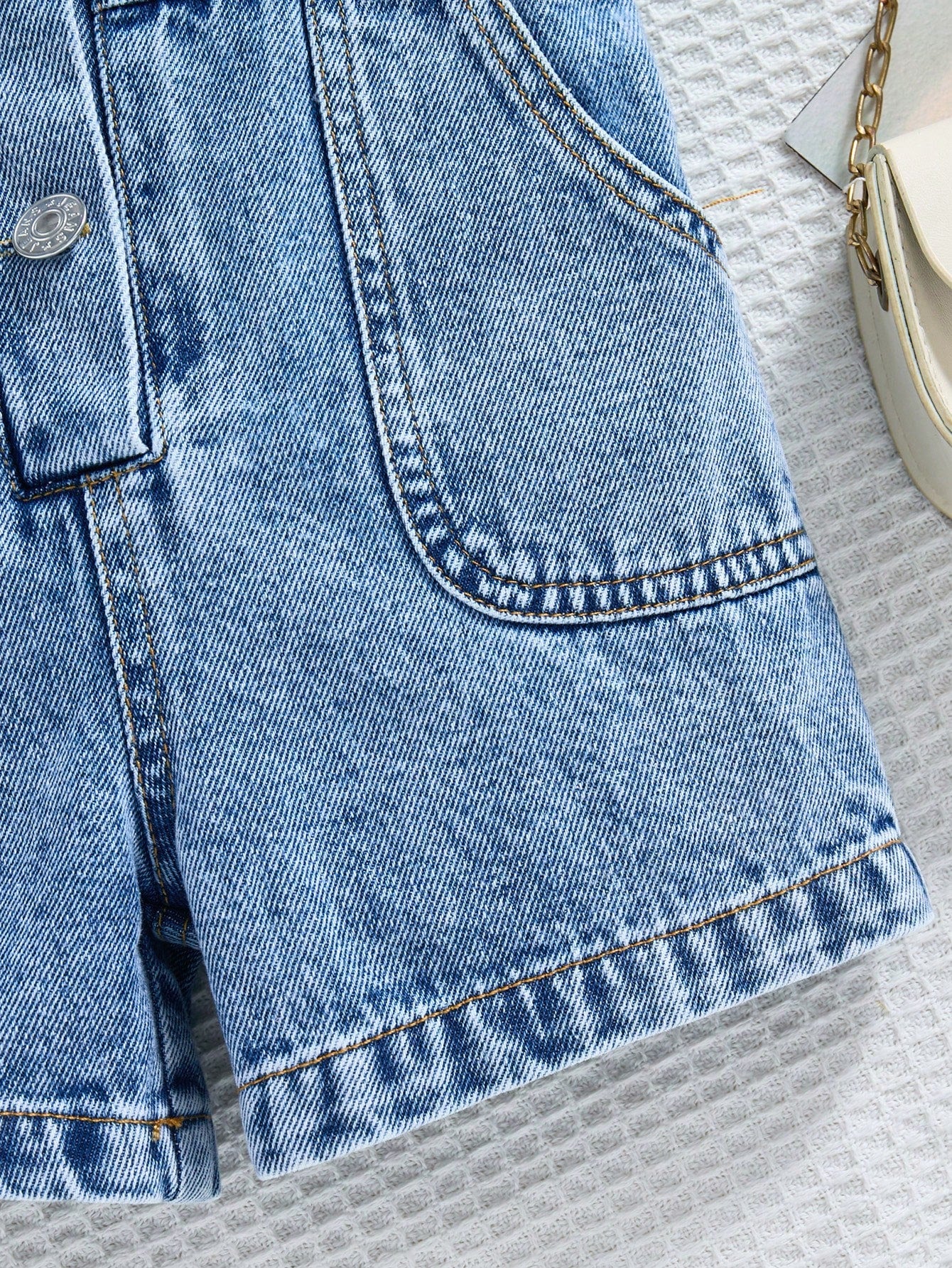 Baby Girls' Denim Jumpsuit,Lightweight Blue Summer Casual Vacation Streetwear,Collared Short Sleeve Single-Breasted Elastic Waist Cotton Romper