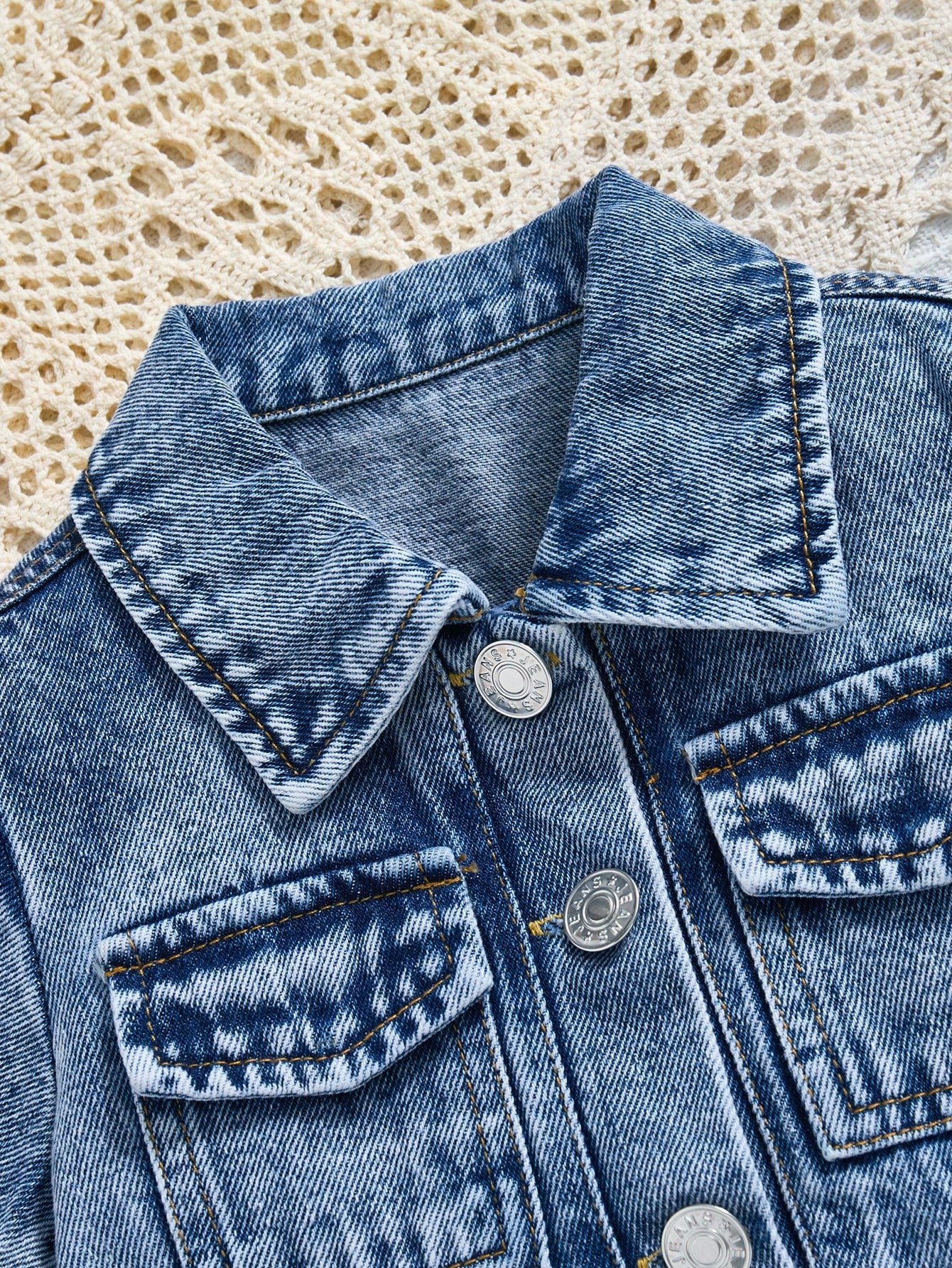 Baby Girls' Denim Jumpsuit,Lightweight Blue Summer Casual Vacation Streetwear,Collared Short Sleeve Single-Breasted Elastic Waist Cotton Romper
