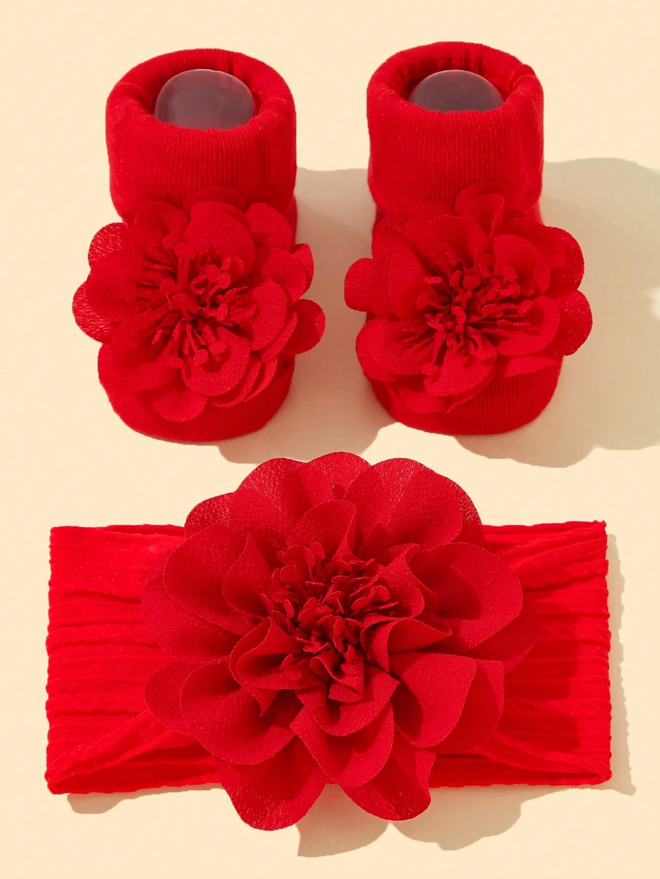 Baby Girls' Soft Nylon Princess Flower Decor Headband 1pc + Anti-Slip Floor Socks 1 Pair Love Valentine