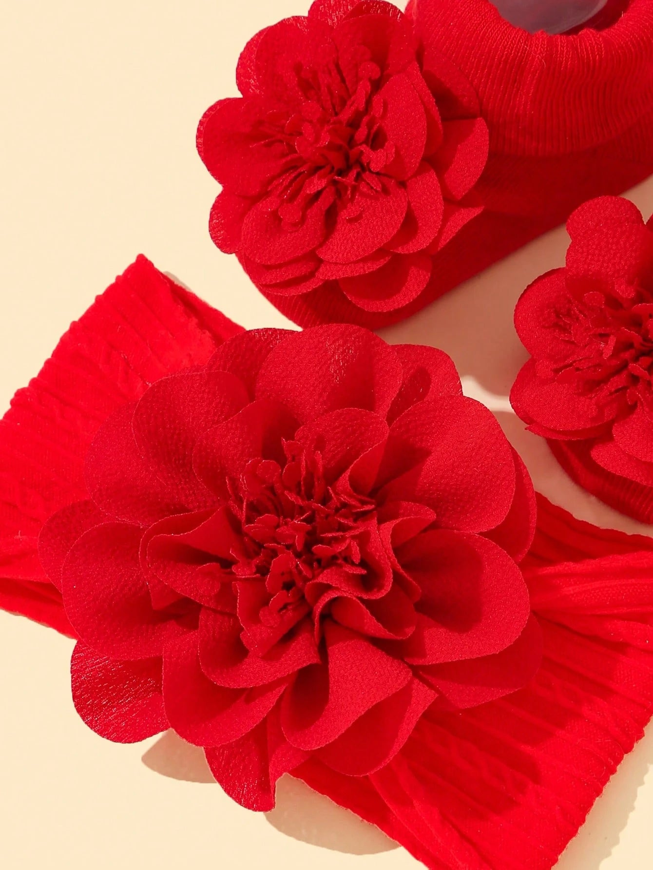 Baby Girls' Soft Nylon Princess Flower Decor Headband 1pc + Anti-Slip Floor Socks 1 Pair Love Valentine
