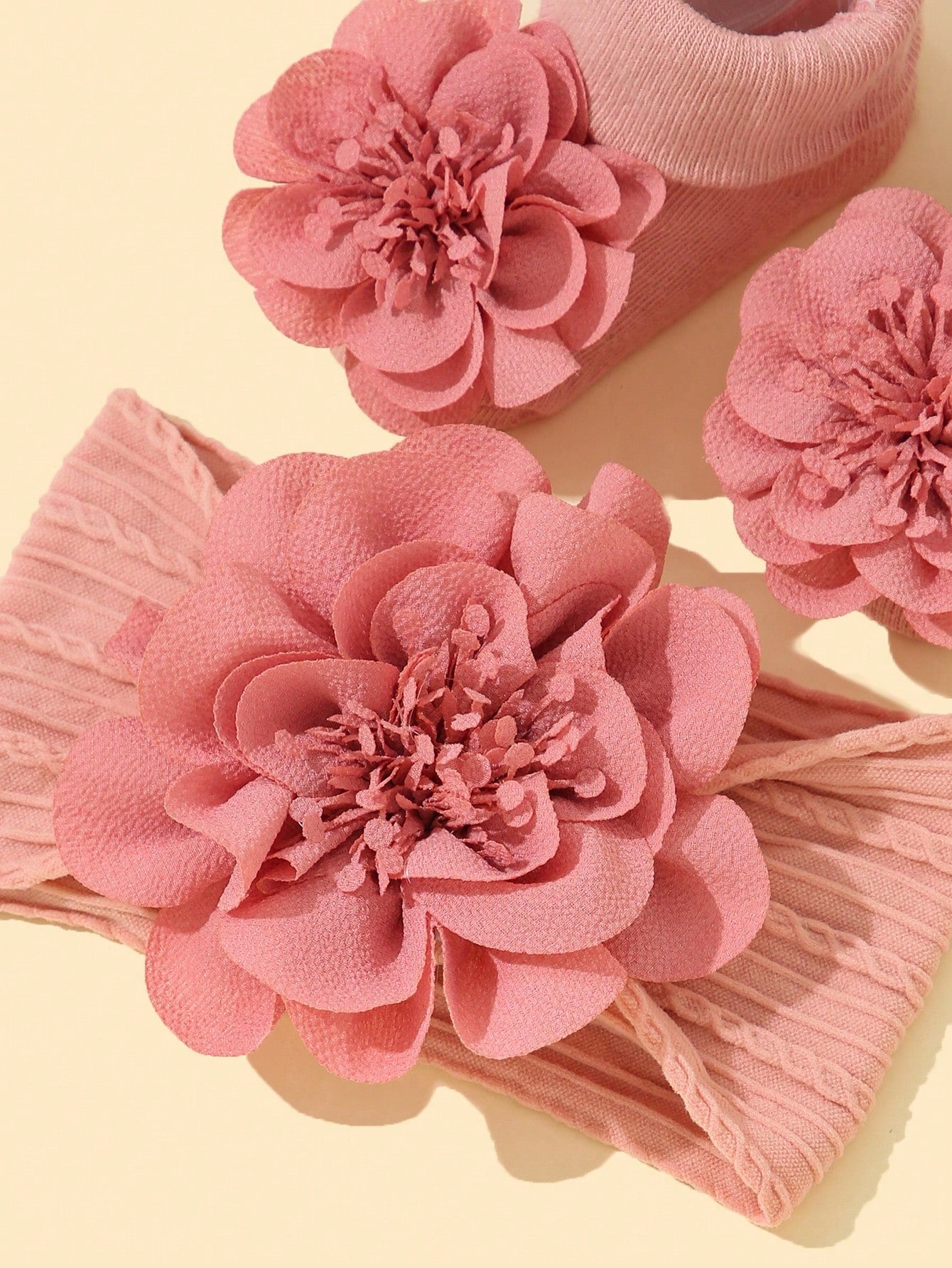 Baby Girls' Soft Nylon Princess Flower Decor Headband 1pc + Anti-Slip Floor Socks 1 Pair Love Valentine