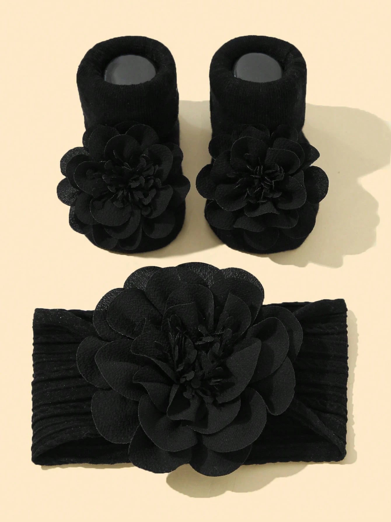 Baby Girls' Soft Nylon Princess Flower Decor Headband 1pc + Anti-Slip Floor Socks 1 Pair Love Valentine