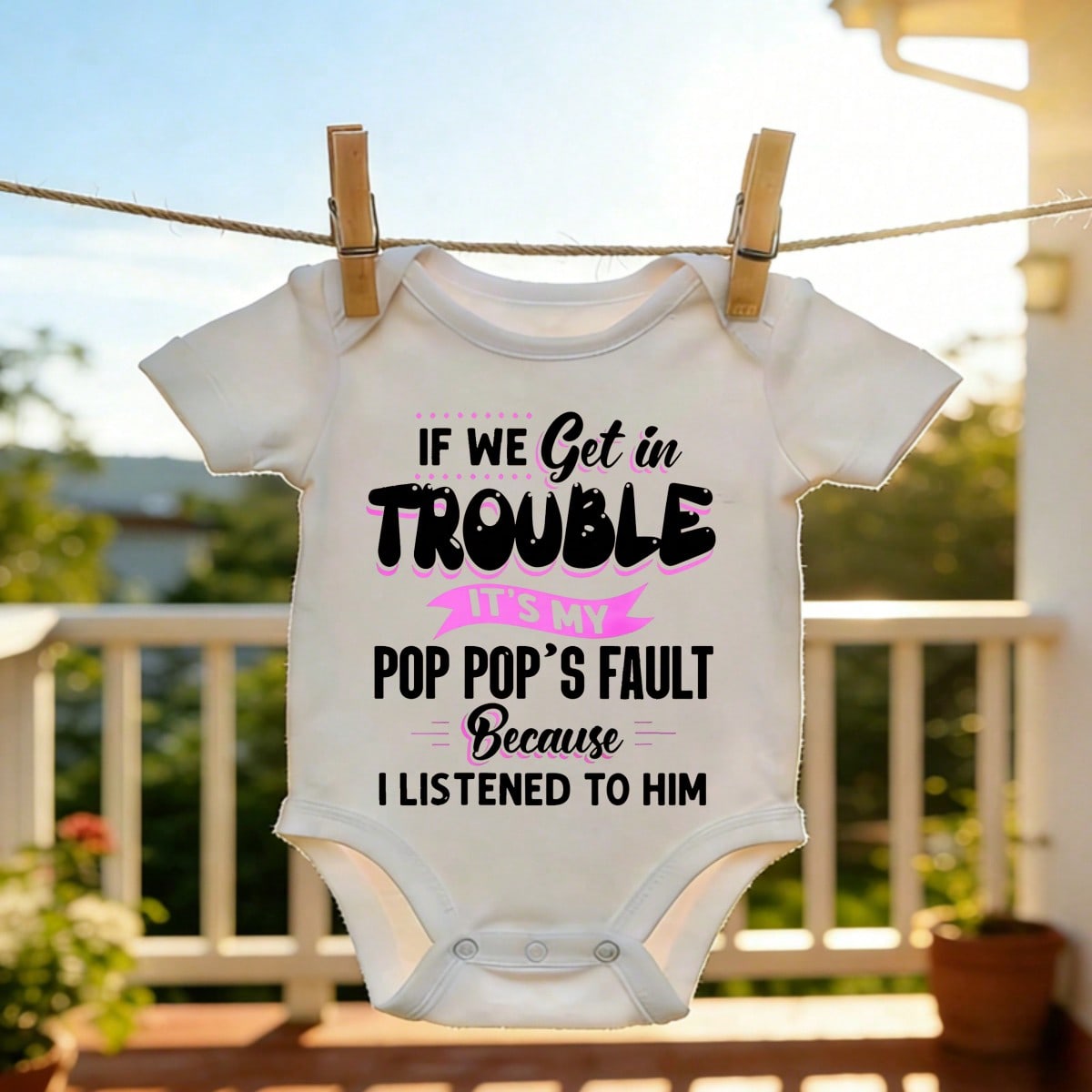 Baby Infants All-Match Short Sleeve Bodysuit If We Get In Trouble It's My Pop Pop's Fault Because I Listened To Him Print Crew Neck Romper Ultra-Soft Cotton Versatile Matching Fashionable Design