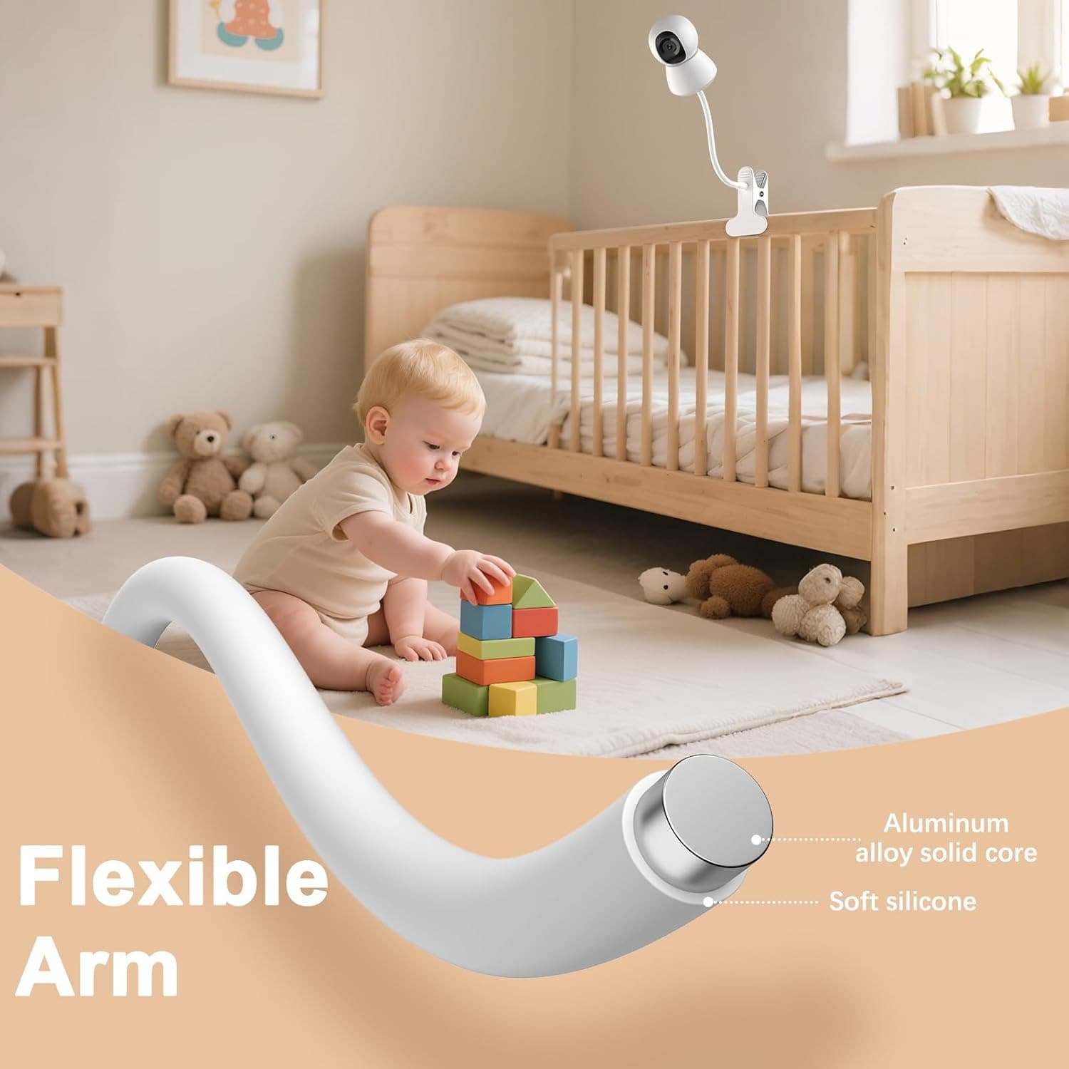 Baby Monitor Clip Mount Flexible Gooseneck Baby Crib Camera Holder Universal 1/4" Screw Hole Bracket For Nursery Security Camera Bed Rail Mount