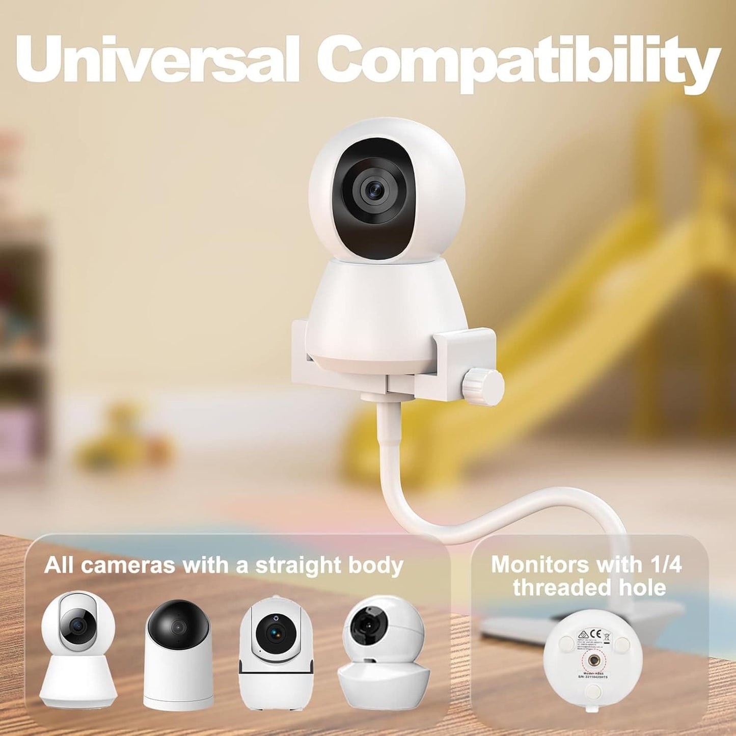 Baby Monitor Clip Mount Flexible Gooseneck Baby Crib Camera Holder Universal 1/4" Screw Hole Bracket For Nursery Security Camera Bed Rail Mount
